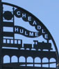 Cheadle Hulme Logo - stream, bridges, train, shops